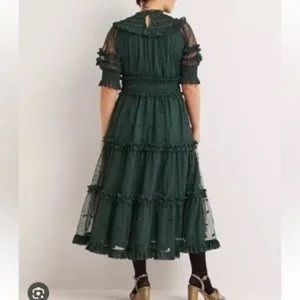 Boden Tulle Ruffle MIDI Dress Onyx Green US 4R